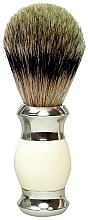 Badger Hair Shaving Brush, polymer handle, silver beige - Golddachs Shaving Brush Finest Badger Polymer Handle Beige Silver — photo N1