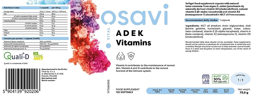 Vitamins ADEK Capsules, in soft capsules - Osavi — photo N3