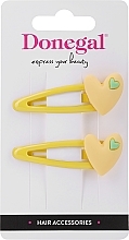 Hair Clips FA-5709, 2 pcs, hearts, yellow - Donegal — photo N1