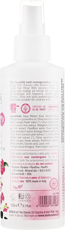 Hair Spray - MaterNatura Acidic Hair Rinse with Rose Geranium — photo N2