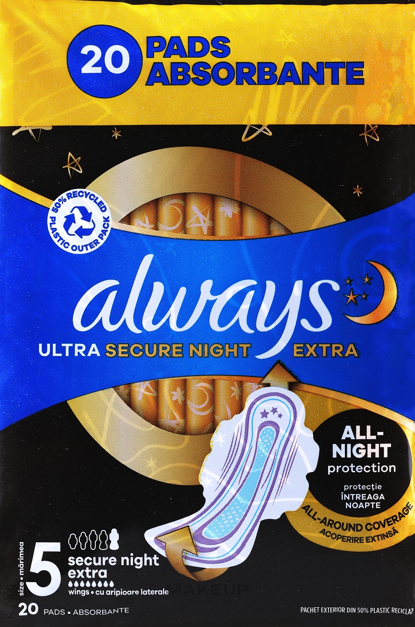 Sanitary Napkins, size 5, 20 pcs - Always Ultra Secure Night Extra — photo 20 pcs.