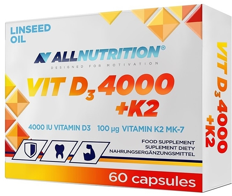 D3+K2 and Linseed Oil Dietary Supplement - Allnutrition Vit D3 4000 + K2 Linseed Oil — photo N1