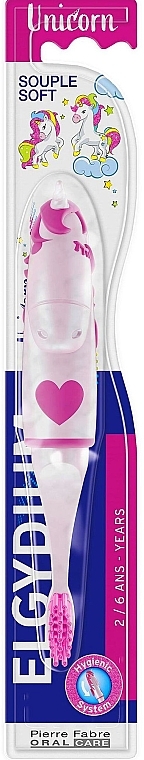 Children's Toothbrush 'Unicorn', 2-6 years old, white and pink - Elgydium Kids Toothbrush — photo N1