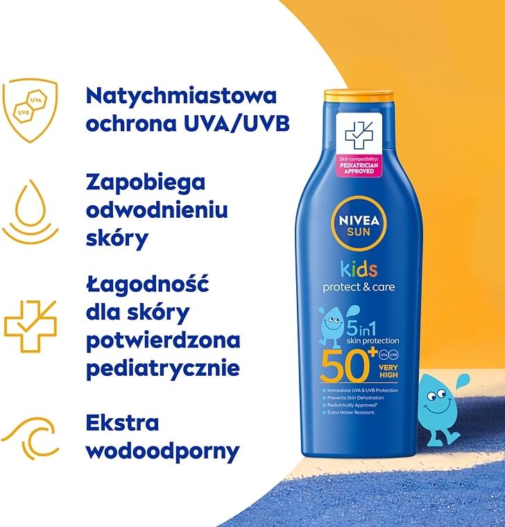 Body Sunscreen Lotion - Nivea Sun Kids Protect & Care SPF 50 — photo N5