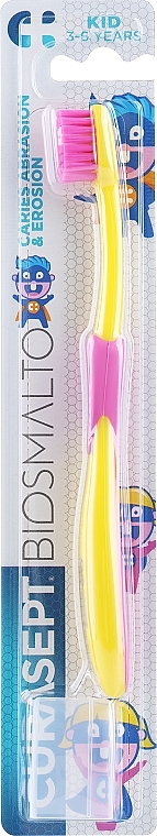 Children's Toothbrush, 3-6 years old, yellow-pink - Curaprox Curasept Biosmalto Kids Toothbrush — photo N1