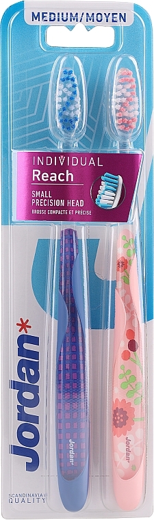 Medium Toothbrush, purple + pink with flowers - Jordan Individual Reach Medium — photo N1