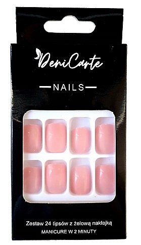 Square Nail Tips, pink, 24 pcs. - Deni Carte Nails 7066 — photo N1