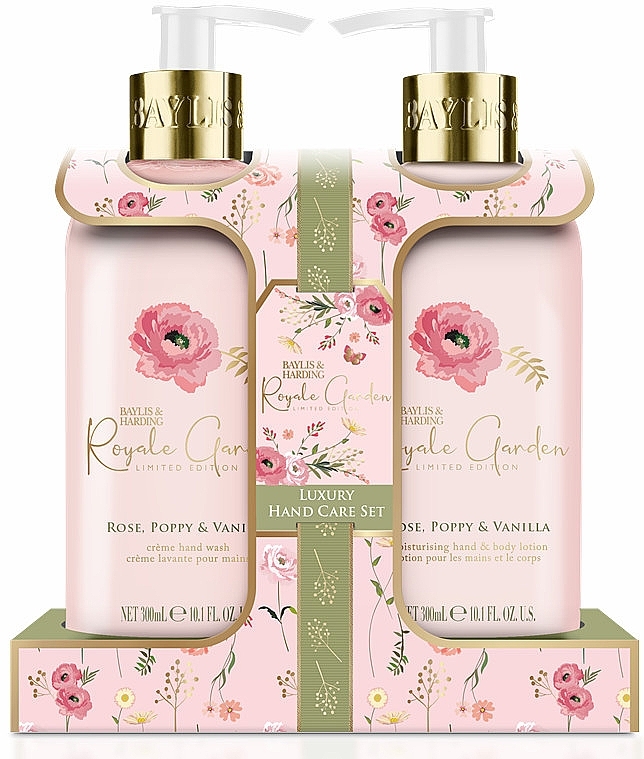 Set - Baylis & Harding Royale Garden Rose, Poppy & Vanilla Luxury Hand Care Gift Set (h/soap/300 ml + b/h/lot/300 ml) — photo N1