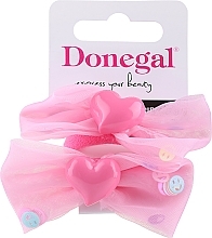 Donegal - Hair Clip Set, FA-5602, 2 pcs, pink bows with hearts — photo N1