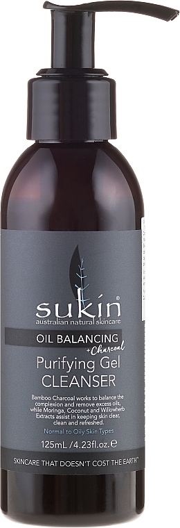 Cleansing Face Gel - Sukin Oil Balancing + Charcoal Gel Cleanser — photo N1