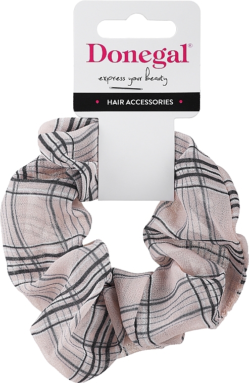 Hair Tie, FA-5641, beige with grey check - Donegal — photo N1