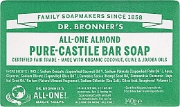 Fragrances, Perfumes, Cosmetics Soap "Almond" - Dr. Bronner’s Pure Castile Bar Soap Almond