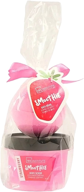 Set - IDC Institute Smoothie Mini Bath Strawberry Set (scrub/100ml + frizz/bomb/100g) — photo N1