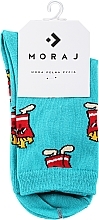 Women Long Socks with Fast Food Pattern, turquoise - Moraj — photo N1
