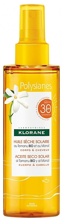 Dry Sunscreen Oil SPF30 - Klorane Polysianes Solaire Dry Oil Tamanu and Monoi — photo N1
