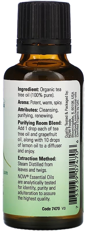 Organic Tea Tree Essential Oil - Now Foods Organic Essential Oils 100% Pure Tea Tree — photo N2