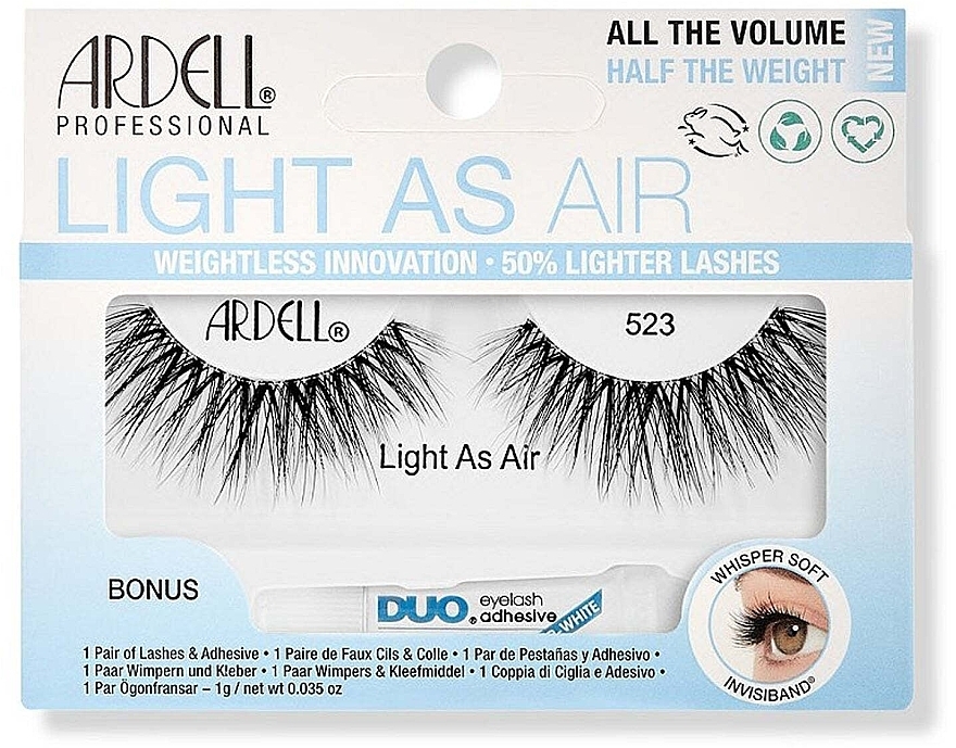 False Lashes with Glue - Ardell False Lashes Light As Air 523 1 Pair + Lash Glue — photo N1