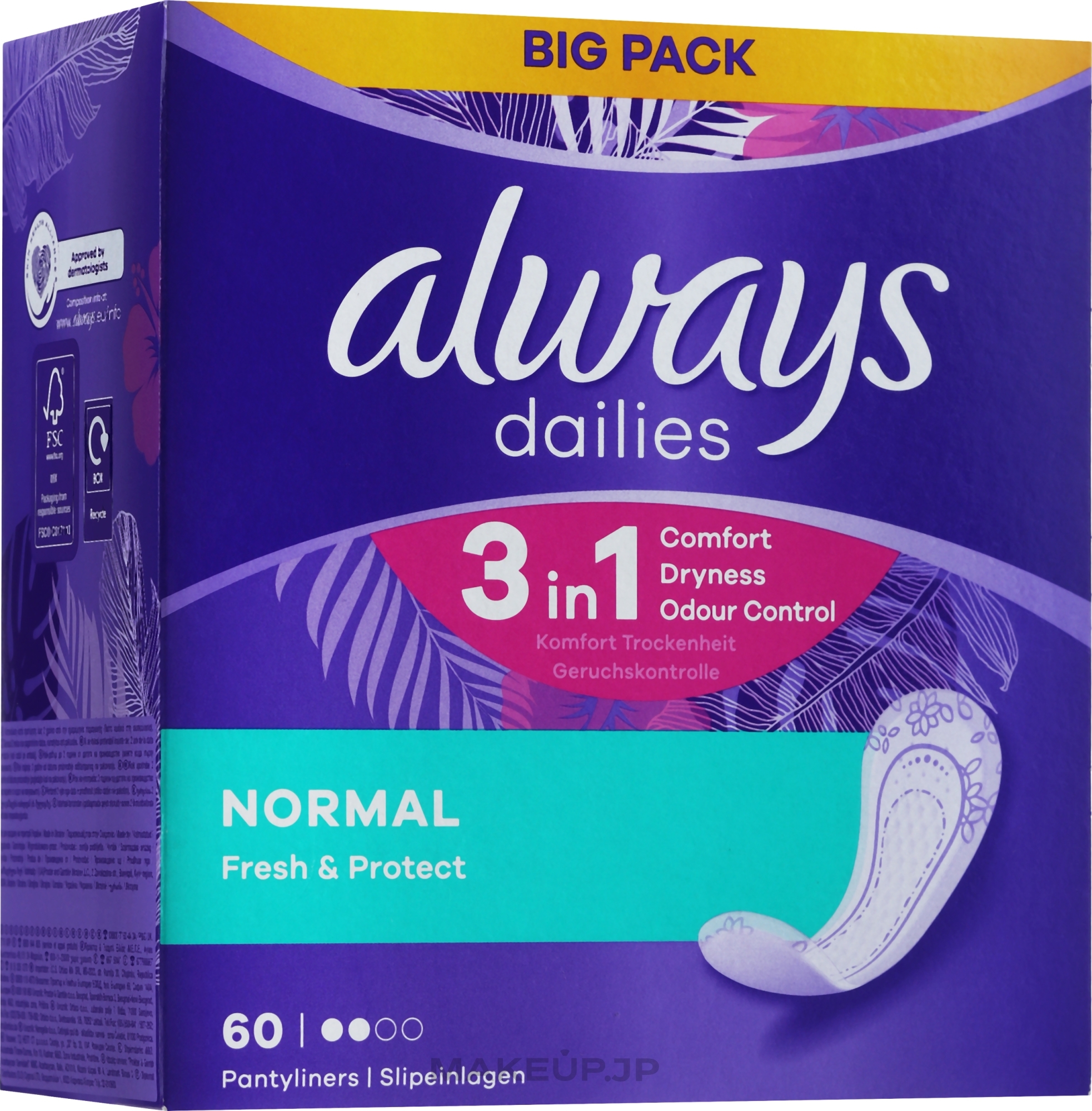 Sanitary Pads, 60pcs - Always Dailies Fresh & Protect Panty Liners Normal — photo 60 szt.