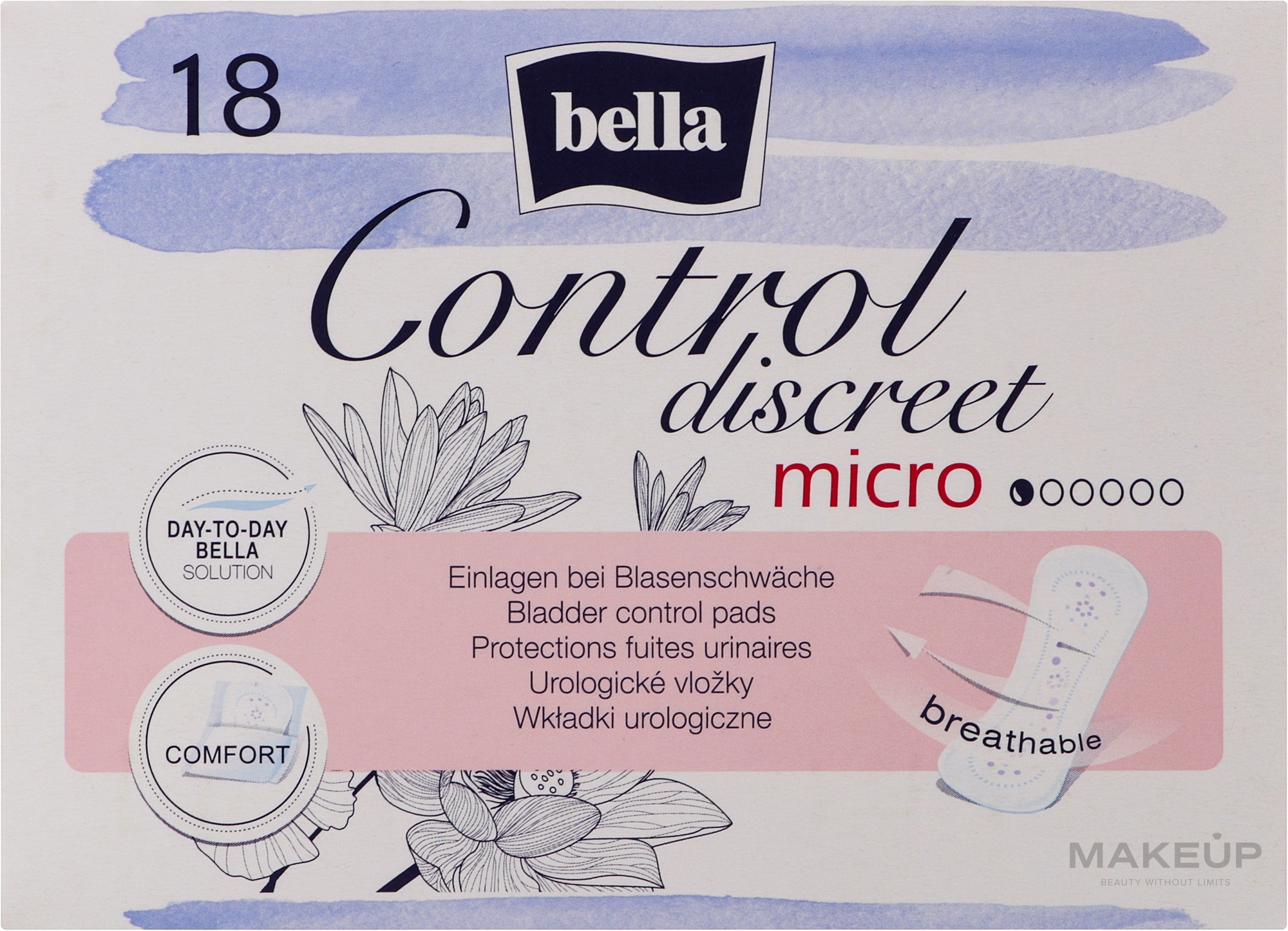 Women Bladder Control Pads, 18 pcs - Bella Control Discreet Micro Bladder Control Pads — photo 18 szt.