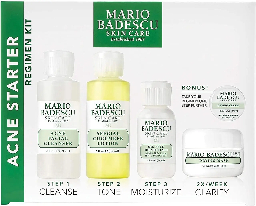 Set - Mario Badescu Acne Starter Kit (cr/29 g + gel/59 ml + mask/14g + lot/5 ml) — photo N1