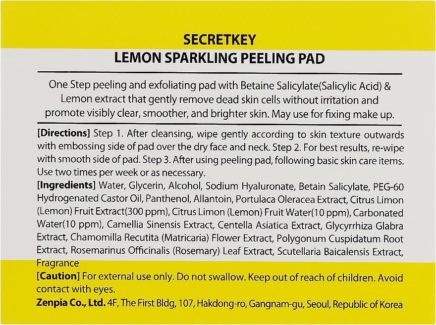 Peeling Cotton Pad - Secret Key Lemon Sparkling Peeling Pad — photo N2