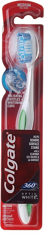 360 Degrees Toothbrush 'Optic White', white-green - Colgate 360 Degrees Toothbrush Optic White Medium — photo N1