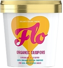 Tampons without Applicator, 8 pcs + 8 pcs - Flo Regular + Super Organic Cotton Tampons — photo N1