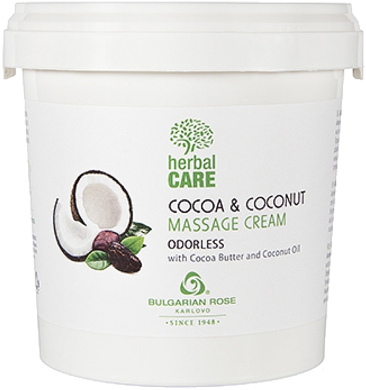 Cocoa & Coconut Massage Cream, odorless - Bulgarian Rose Herbal Care Cocoa & Coconut Massage Cream Odorless — photo N1