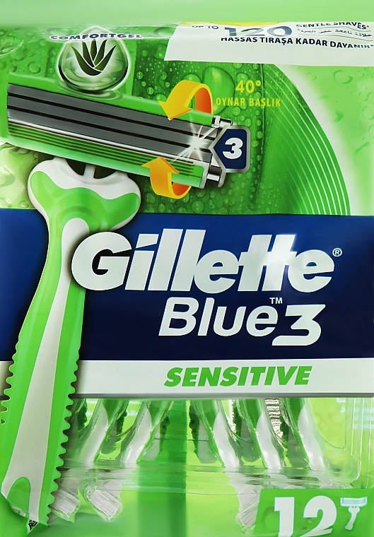 Disposable Shaving Razor Set, 9+3 pcs - Gillette Blue 3 Sensitive — photo N1