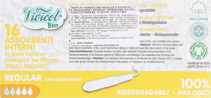 Applicator Tampons, 16 pcs - Vivicot Bio Regular — photo N2