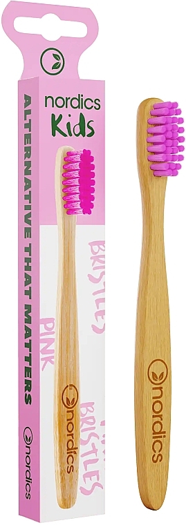 Kids Bamboo Toothbrush, soft, pink bristles - Nordics Bamboo Toothbrush — photo N1