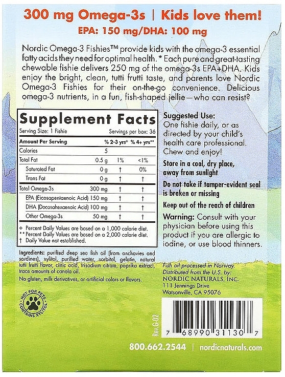 Kids Food Supplement "Omega-3", 300 mg - Nordic Naturals Fishies Yummy Tutti Frutti — photo N2