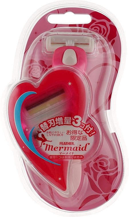 Women Razor with Triple Blade & 1 Refill Cartridge - Feather Mermaid Rose Pink — photo N1