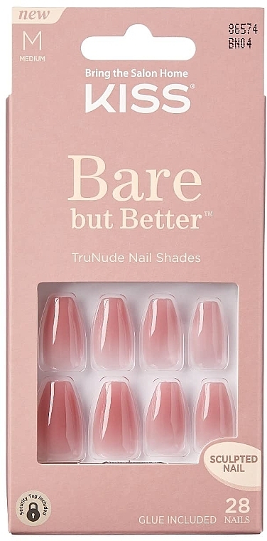 False Nails Set with Glue, medium - Kiss Bare But Better Nails Nude Nude — photo N1