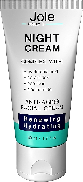 Repairing Night Cream with Hyaluronic Acid, Peptide & Ceramide Complex - Jole Night Cream Anti-Aging Facial Cream — photo N1