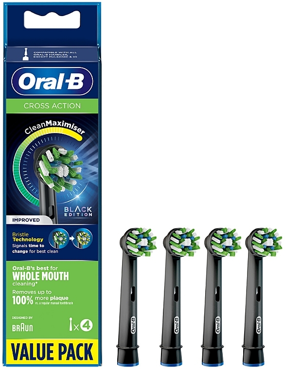 Electric Toothbrush Head, 4 pcs - Oral-B Cross Action Black Power Toothbrush Refill Heads — photo N1