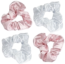Satin Scrunchies, pink and white, 4 pcs - Brushworks Pink & White Satin Scrunchies — photo N2