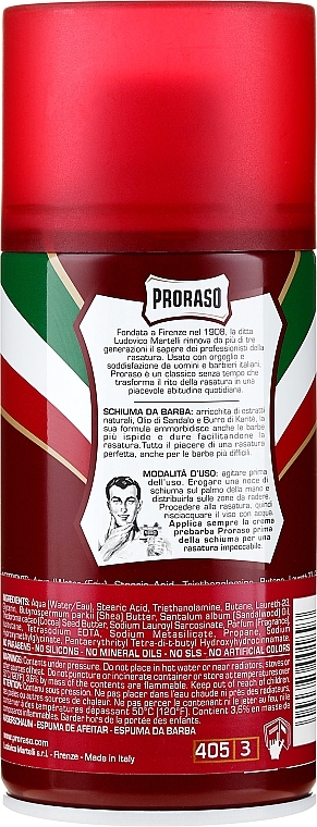 Shea Butter and Sandalwood Shaving Foam for Coarse Stubble - Proraso Red Shaving Foam — photo N2