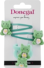 Fragrances, Perfumes, Cosmetics Hair Clip & Tie Set, FA-5663+1, green with cats - Donegal