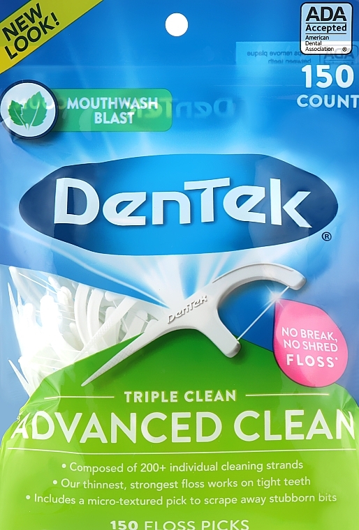 Dental Floss with Holder "Triple Cleaning", 150 pcs - DenTek Triple Clean — photo N1