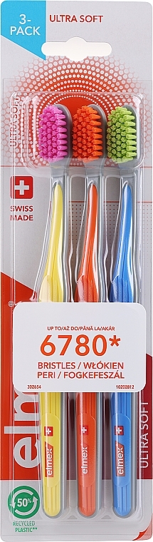 Toothbrushes, ultra-soft, yellow + orange + blue - Elmex Swiss Made — photo N1