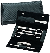 Fragrances, Perfumes, Cosmetics Manicure Set in Case with Buttons, 6 pcs - Erbe Solingen Carbon Manicure Case