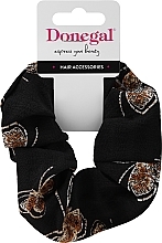 Fragrances, Perfumes, Cosmetics Hair Tie, FA-5647, black with brown butterflies - Donegal