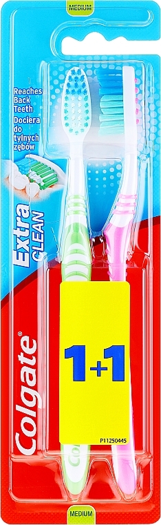 Toothbrush "Extra Clean", medium, pink + green - Colgate Extra Clean Medium — photo N1