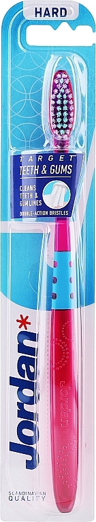 Hard Toothbrush, pink with circles - Jordan Target Teeth & Gums Hard — photo N1