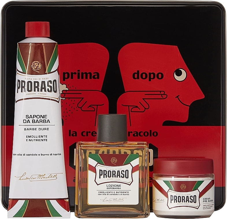 Set - Proraso Classic Shaving Metal Red "Primadopo" (pre/cr/100ml + sh/cr/150ml + ash/cr/100ml) — photo N1