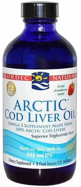 Dietary Supplement "Omega-3" with Strawberry Taste - Nordic Naturals Arctic Cod Liver Oil — photo N1