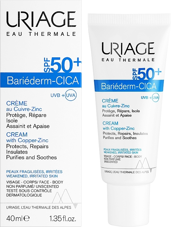 Repair Cream for Weakened & Irritated Skin - Uriage Bariederm Cica-Cream Copper-Zinc SPF50 — photo N2