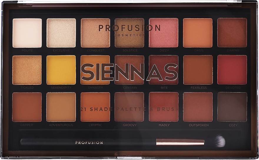 Eyeshadow Palette - Profusion Cosmetics Siennas 21 Shades Eyeshadow Palette & Brush — photo N1