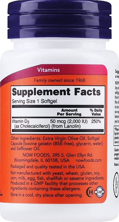 High Potency Vitamin D-3 - Now Foods Vitamin D-3 High Potency 2000 IU Softgels — photo N2